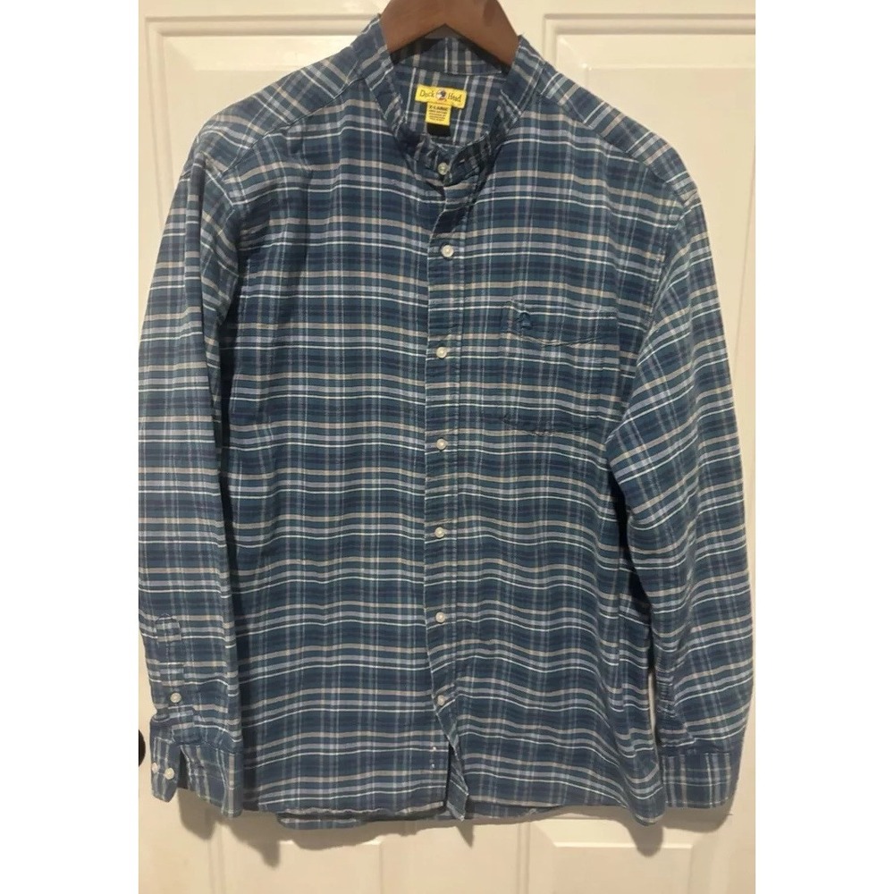 VTG Duck Head Shirt Men's XL Plaid Long Sleeve Button‎ Down Pocket Blue